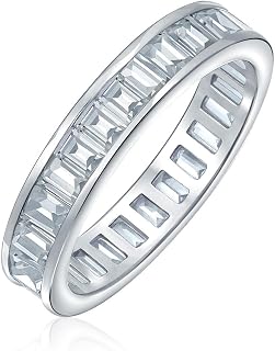 Channel Set Emerald Cut Baguette CZ Wedding Band Ring .925 Sterling Silver