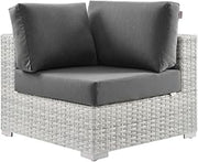 Gray Outdoor Patio Corner Chair, Cushioned Seat, Durable Construction, Armrest Height 8 in, Ergonomic Backrest for Relaxing Outdoor Lounge