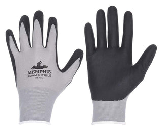 Memphis Foam Nitrile Gloves by MCR Safety – Large, 13 Gauge Nylon Knit, Black/Gray, Pack of 12, Model 9673L