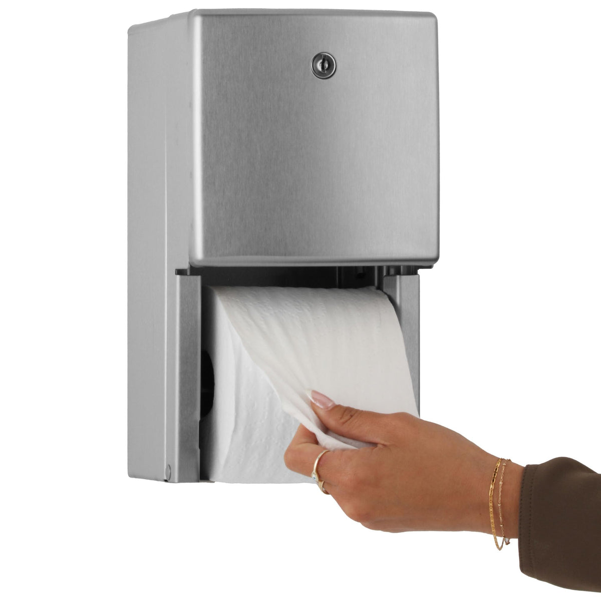 Surface-Mounted Multi-Roll Toilet Tissue Dispenser by Bobrick – 6" Width x 6" Depth x 11" Height, Stainless Steel, Silver, Model B-4288
