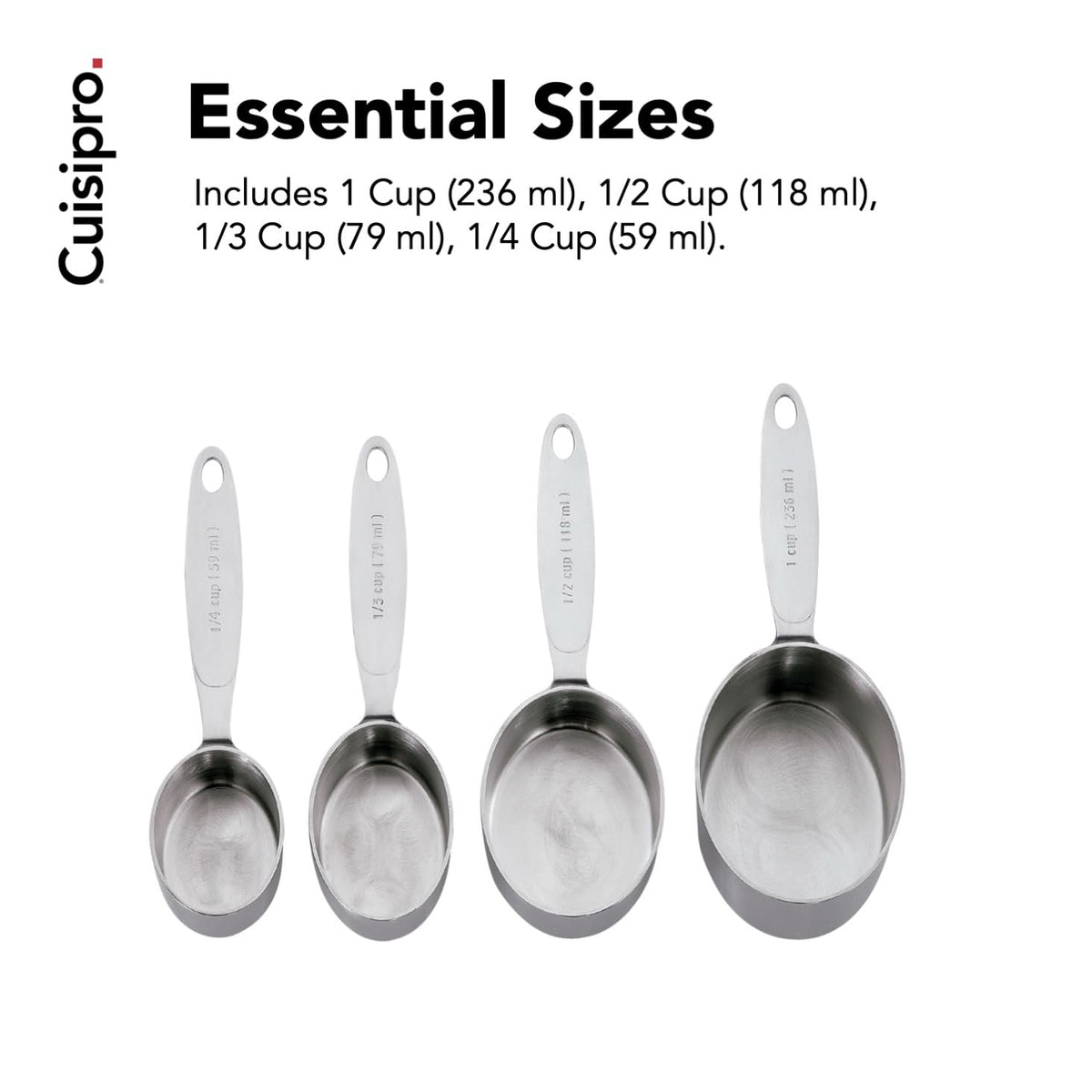 Stainless Steel Measuring Cup Set by Cuisipro – 8 inches, 1 cups, Stainless Steel, Silver, Pack of 4