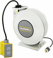 Hubbell HBLI45143GF15 - White Industrial Reel with Yellow Portable Outlet Box, GFCI Module and (1) 15A Duplex