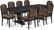 Furnifact Solid Wood Dining Table 9 Piece Set with High-Back Upholstered Chairs, Kitchen Table and Chairs for Dining Room, Brown Textured
