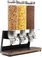 Rosseto EZ520 Triple Container EZ-SERV Table-Top Cereal Dispenser with Walnut Tray, 3.9 Gallon