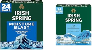 Irish Spring Bar Soap for Men, Moisture Blast, 3.7 Oz, 24 Pack & Icy Blast Bar Soap for Men, Mens Soap, Smell Fresh and Clean 12 Hours