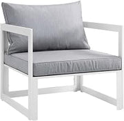White Outdoor Patio Armchair, Comfortable Lounge Chair for Garden, Backyard, Balcony, Durable Weather-Resistant Frame and Cushioned Seat