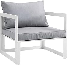 White Outdoor Patio Armchair, Comfortable Lounge Chair for Garden, Backyard, Balcony, Durable Weather-Resistant Frame and Cushioned Seat