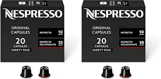 Nespresso Capsules Original, Ristretto Variety Pack, Dark Roast Espresso Coffee, 20 - Count (Pack of 2) Coffee Pods