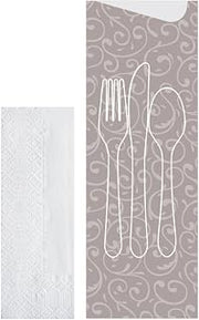 Hoffmaster 117503 Vines Cutlery Pouch with 2 Ply Tissue Napkin, 9-1/2" x 3-1/4" (Pack of 600)