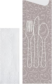 Hoffmaster 117503 Vines Cutlery Pouch with 2 Ply Tissue Napkin, 9-1/2" x 3-1/4" (Pack of 600)