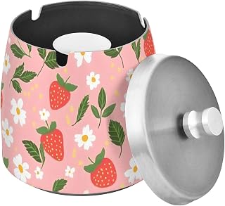 Cute Strawberry Pink Pattern Splash Ashtray with Lid, Outdoor Ashtrays for Patio