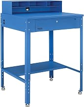 Global Industrial Flat Surfaced Shop Desk with Pigeonhole Riser, Blue