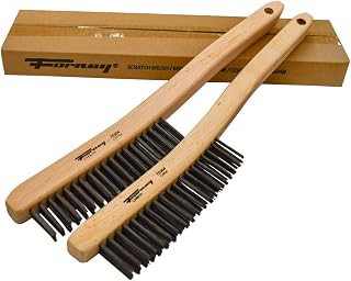 Forney 70504A 2-Pack Carbon Steel Wire Brush's with Curved Wood Handle, 13-3/4-Inch-by-.014-Inch, Assorted
