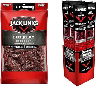 Jack Link's Beef Jerky, Peppered, 1/2 Pounder Bag + Premium Cuts Beef Steak, Peppered, 2 Ounce (Pack of 12) – Flavorful Meat Snack, Protein Snack, Made with 100% Beef