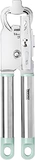 Tovolo Can Opener Manual Heavy Duty 2 in 1 Stainless Steel with Bottle Opener Kitchen Tool Easy Turn Handle Blue Haze, Smooth Edge Safe Cut No Sharp Edges Manual Hand Held Can Opener for Tins Cans