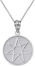 Solid 14k White Gold Septagram 7 Pointed Fairy Star Heptagram Amulet Pendant Necklace, 20"