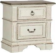 Starlight Canyon Home Antique White Nightstand, 2 Drawers, Built-in Charging Station, Solid & Manufactured Wood, Rubberwood Frame