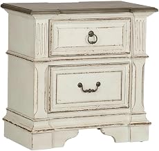 Starlight Canyon Home Antique White Nightstand, 2 Drawers, Built-in Charging Station, Solid & Manufactured Wood, Rubberwood Frame