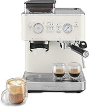 KitchenAid Semi-Auto Espresso Machine, Burr Grinder, 2.5L, Porcelain White | Integrated Burr Grinder for Fresh Grounds, Smart Dosing for Ideal Volume, Multi-Angle Steam Wand, Model KES6551PL