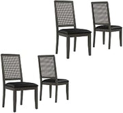 Furnifact Vegan Leather-Upholstered Faux Rattan Dining Side Chairs Set of 2, Upholstered Dining Chairs for Kitchen and Dining Room, Black Black