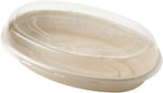 World Centric 32 oz Oval Bagasse Fiber Salad, Grain, and Burrito Bowl with Clear PLA Dome Lids, Pack of 50 Sets