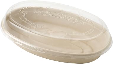 World Centric 32 oz Oval Bagasse Fiber Salad, Grain, and Burrito Bowl with Clear PLA Dome Lids, Pack of 50 Sets