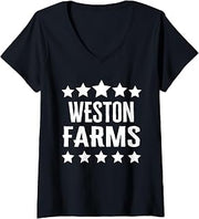 Womens Weston Farms Family Reunion Squad First Last Name V-Neck T-Shirt