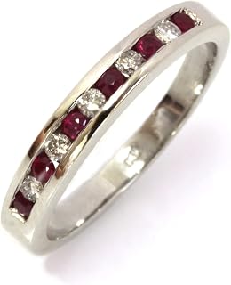 Solid 14k White Gold 0.35 ctw Natural Red Ruby and Diamond Channel Set Wedding Band Ring for Women 3 mm - Handmade in USA - July Birthstone