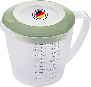 Westmark Helena Mixing Cup/Measuring Jug with Splash Guard, Lid and Spout, Plastic, Capacity: 1.4 Litres, Transparent/Green, 3105227M, 1 Pack