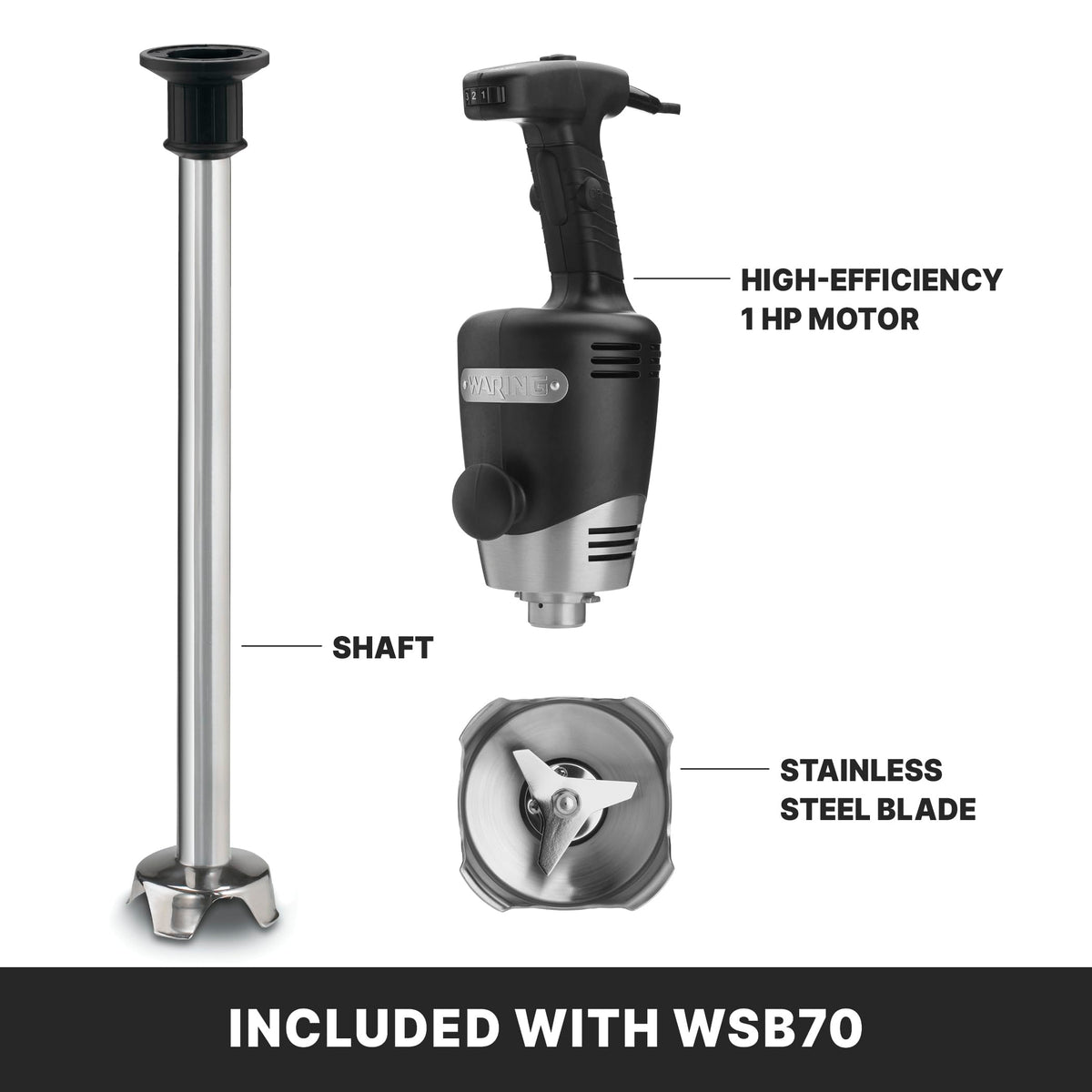 Commercial Big Stix Heavy Duty Stick Immersion Hand Held Blender by Waring – 50 Gallons/200-Quart Capacity, 50.0 gallons, Stainless Steel, Model WSB70