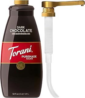 Torani Puremade Dark Chocolate Sauce for Coffeehouse Drinks and Desserts, Non-GMO, Large 4lb Bottle, Pump Included, 64 Fl Oz