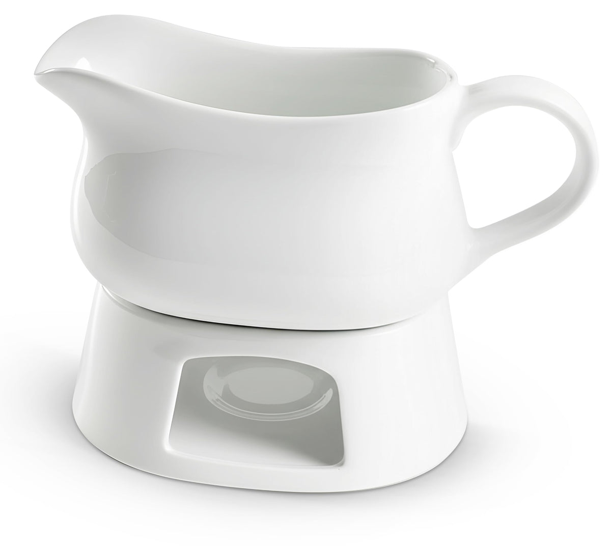 KooK Ceramic Gravy Boat and Saucer, 17 oz, White
