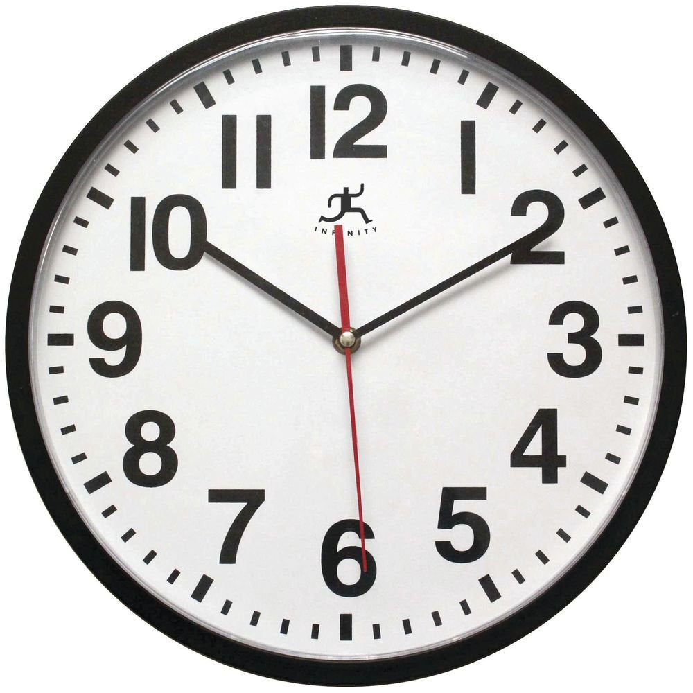 Black Plastic Prosaic Commercial Clock - 12"Dia by Infinity Instruments – Large, Plastic, Black, Model 90/1201 BLACK