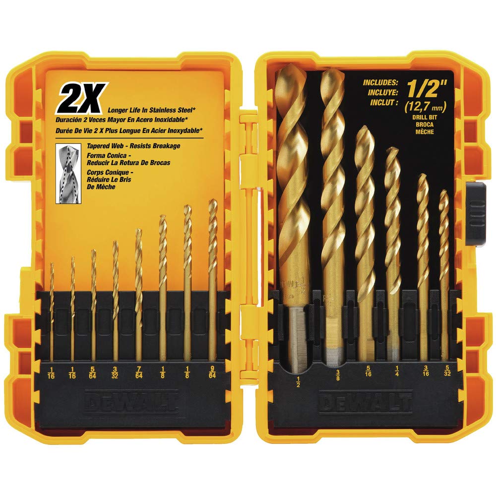 14-Piece Titanium Nitride Speed Tip Drill Bit Set by DEWALT – One Size, Titanium Nitride Coating, Multi, Model DW1341