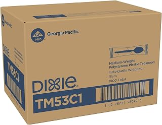 Georgia-Pacific Dixie Medium-Weight POLYSTYRENE Disposable Plastic Individually Wrapped Teaspoon, 1,000 Count