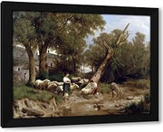 Marko, Andras 46x36 Huge Black Modern Framed Canvas Art Print Titled: Crossing The Stream