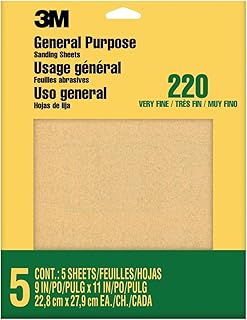 3M Sandpaper, 220 Grit, 5 Sheets, 9 x 11 in, Very Fine Aluminum Oxide