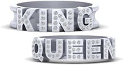 Simulated Diamond Matching King and Queen Couple Bands Sterling Silver King and Queen Rings