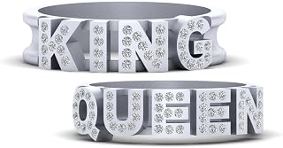 Simulated Diamond Matching King and Queen Couple Bands Sterling Silver King and Queen Rings
