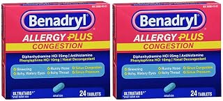Benadryl Allergy Plus Congestion Tablets - 24 ct, Pack of 2