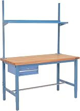 Global Industrial 60" W x 30" D Production Workbench, 1-5/8" Thick Maple Top Square Edge, Drawer, Upright & Shelf, Blue