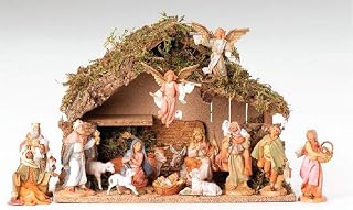 Fontanini by Roman, Italian Stable with 16-Piece Set, 5" Collection, Nativity Figures and Stable, Made in Italy