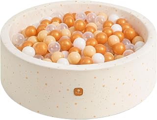 Velvet Foam Ball Pit 35.4x11.8 in Balls Not Included for Babies and Toddlers - Soft Play Area, Washable Cover - Golden Stars