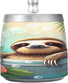 Cute Sloth Tropical Flower Bathtub Splash Ashtray with Lid, Outdoor Ashtrays for Patio