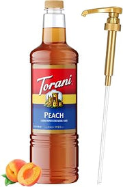 Torani Peach Syrup 1L with Pump Sweet Flavoring for Lemonades, Teas & Drinks