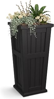Mayne Seabrook 32in Self-Watering Tall Square Planter, Black | Self-watering, All season, Fade resistant, Reversible planting shelf, 15-year warranty