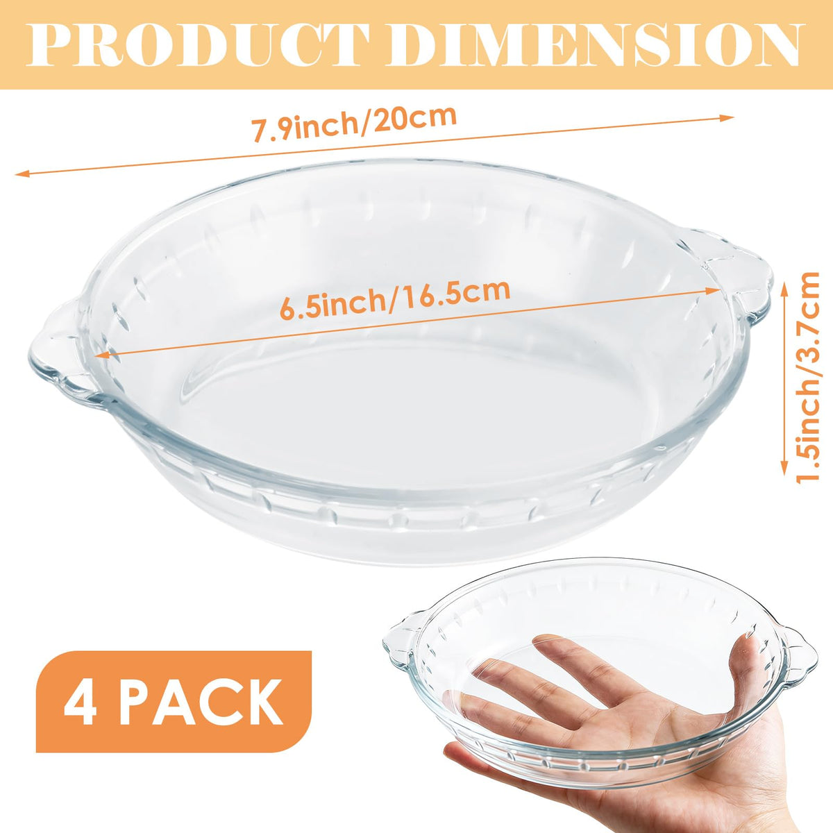 LDHHYH Glass Pie Dish Set, 7 Inch Round Baking Plate, Clear