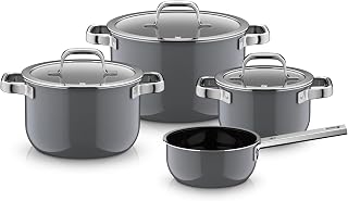 WMF Fusiontec Mineral Pro 0518825290 4-Piece Saucepan Set, Durable, Scratch-Resistant Material, Induction Cooker Set, Suitable for All Types of Cookers, Made in Germany, Platinum,