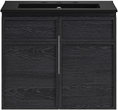 Swiss Madison St. Tropez 24" Wall-Mounted Bathroom Vanity in Black Oak with Black 3-Hole Widespread Sink Top