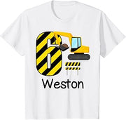 Kids Boys Construction 6th Birthday Weston 6 Years Old Party T-Shirt